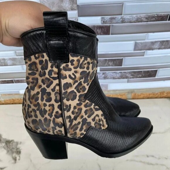 Alberto Zago Leather & Cheetah Print Booties 37 - Picture 2 of 7